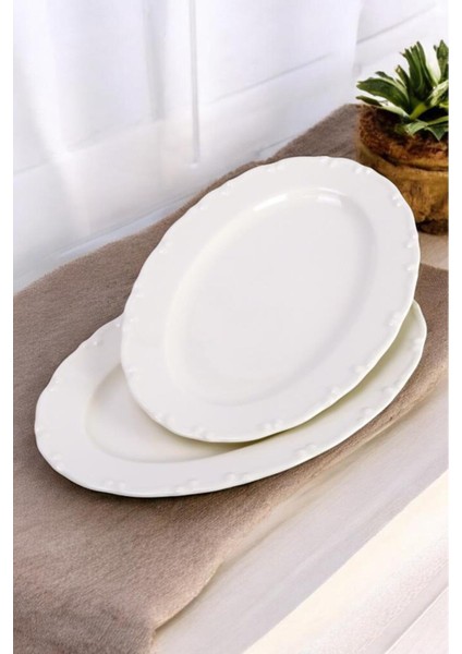 2'li 30 cm Porselen Kayık Tabak Krem, Şık ve Zarif Sunum Için Ideal modelleri