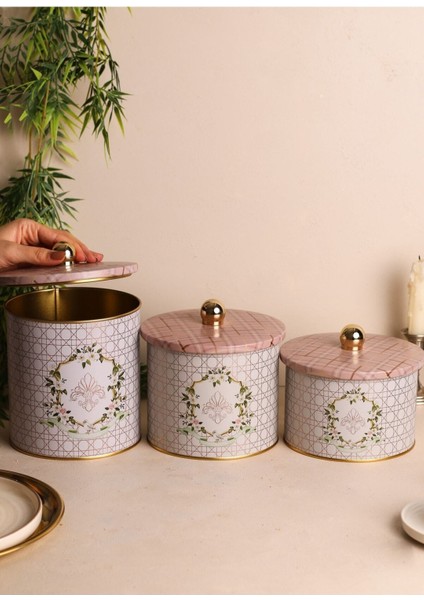 Pembe Yuvarlak Kutu Seti, Topuz Kulp, 3'lü, Şık ve Kullanışlı Tasarım