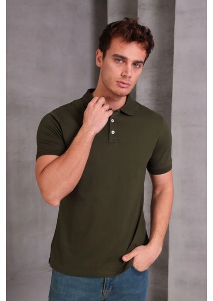 Erkek Slim Fit Pamuklu Yumuşak Doku Nefes Alan Kumaş Yakalı Tişört