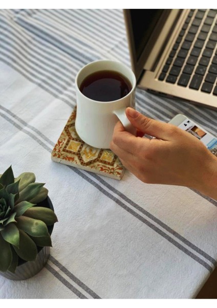 4'lü Taş Bardak Altlığı Seti, Nar Ağacı, Fil ve Nazar Göz Detaylarıyla Şık ve Doğal