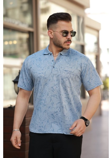 Erkek Yakalı Jakar Baskılı Kısa Kollu T-Shirt