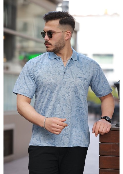 Erkek Yakalı Jakar Baskılı Kısa Kollu T-Shirt fırsatları