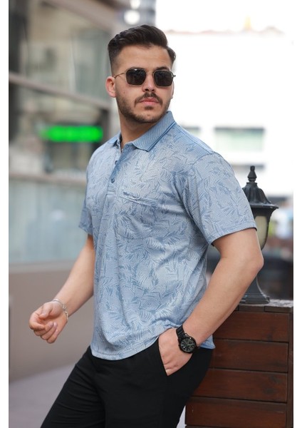 Erkek Yakalı Jakar Baskılı Kısa Kollu T-Shirt indirimleri