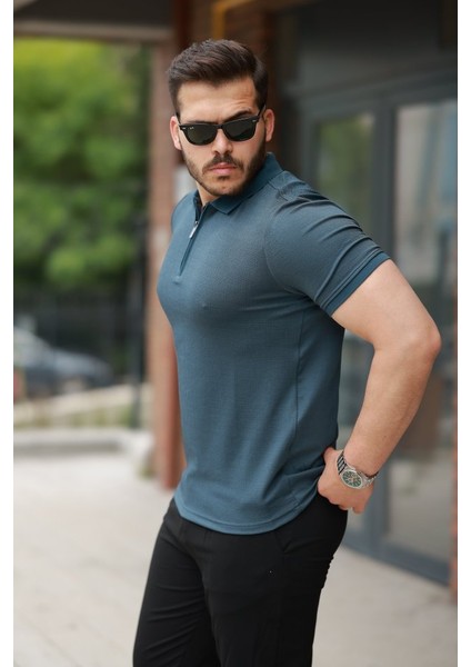 Erkek Fermuarlı Yaka Kısa Kollu Tişört fiyatları