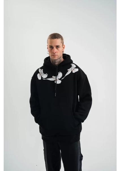 Unisex Uzun Kol Bisiklet Yaka Yıkamalı Sweatshirt - Siyah