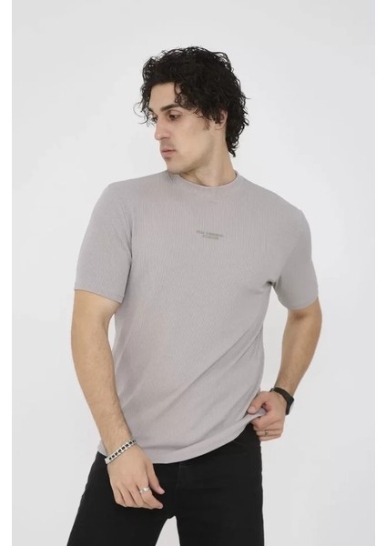 Unisex Bisiklet Yaka Slim Fit T-Shirt- Boyalı Gri