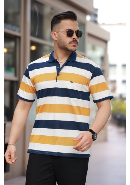 Erkek Yakalı Çok Renkli Kısa Kollu T-Shirt