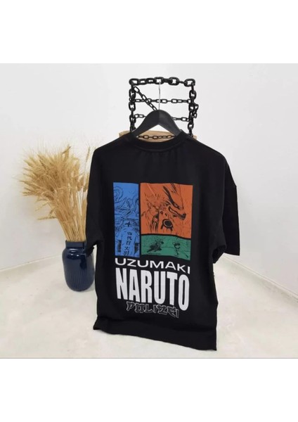 Unisex Bisiklet Yaka Baskılı Oversize T-Shirt - Siyah fiyatları