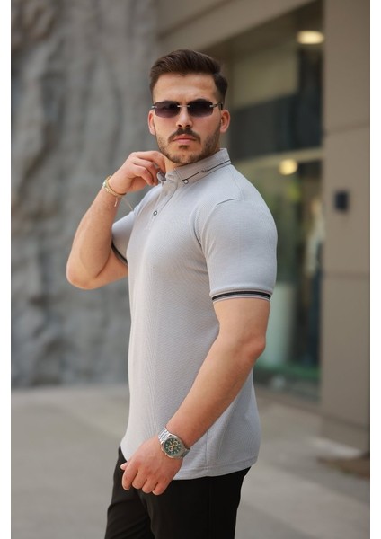 Erkek Düğmeli Yaka Waffle Kumaş Kısa Kollu Tişört fiyatları