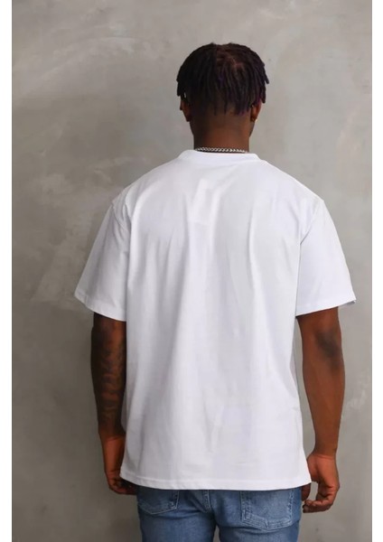 Unisex Baskılı Oversize T-Shirt - Beyaz fiyatları