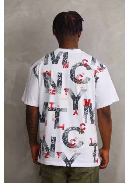 Unisex Baskılı Oversize T-Shirt - Beyaz fiyatları