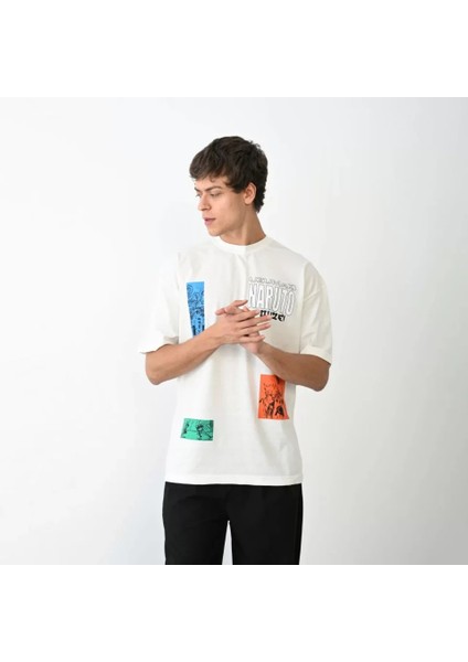 Unisex Bisiklet Yaka Baskılı Oversize T-Shirt - Beyaz fiyatları