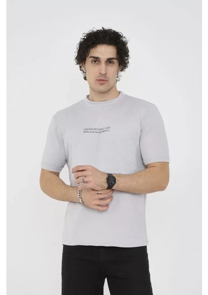 Unisex Bisiklet Yaka Slim Fit T-Shirt- Boyalı Gri modelleri