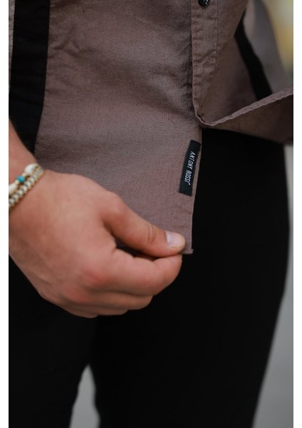 Erkek Şerit Detaylı Uzun Kollu Pamuklu Keten Gömlek modelleri