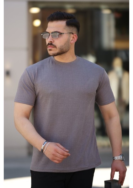 Erkek Ağaç Kabuğu Desenli Kısa Kollu T-Shirt