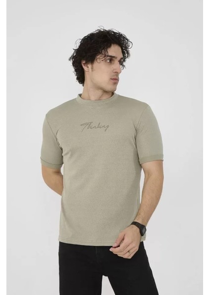 Unisex Bisiklet Yaka Slim Fit T-Shirt- Açık Yeşil