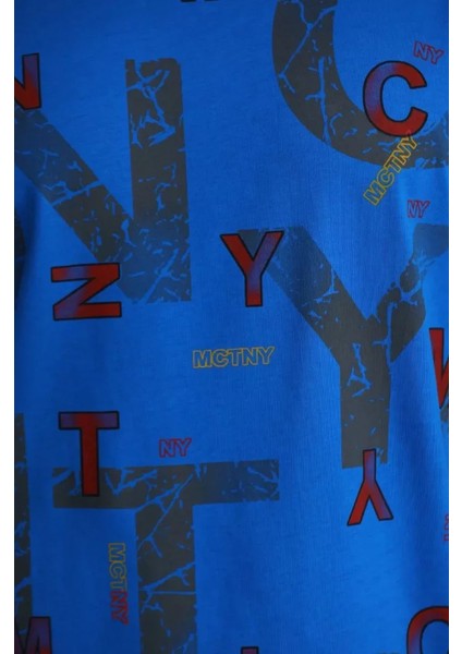 Unisex Baskılı Oversize T-Shirt - Mavi fırsatları