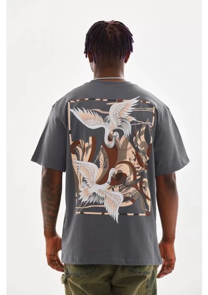 Unisex Baskılı Oversize T-Shirt - Füme fiyatları