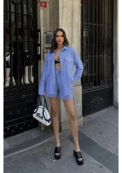 Stacy Çizgili Şort Takım 9801-0025