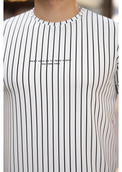 Erkek Dikey Çizgili Ottoman Kumaş Kısa Kollu T-Shirt modelleri