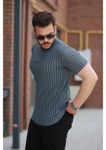 Erkek Dikey Çizgili Ottoman Kumaş Kısa Kollu T-Shirt fiyatları