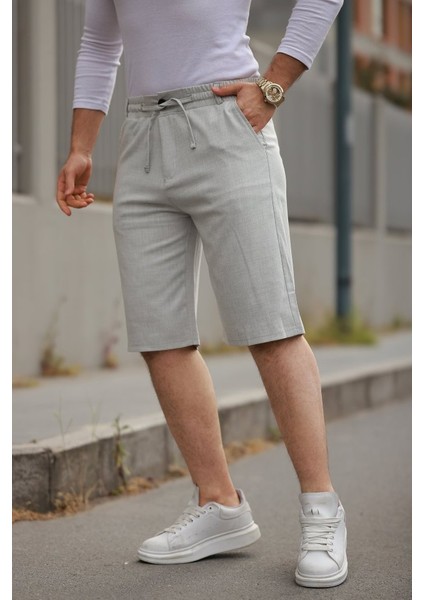 Erkek Beli Bağcıklı ve Düğmeli Bezayağı Kumaş Şort