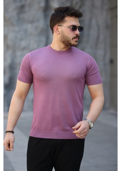 Erkek Viskon Kumaş Bisiklet Yaka Basic Tişört