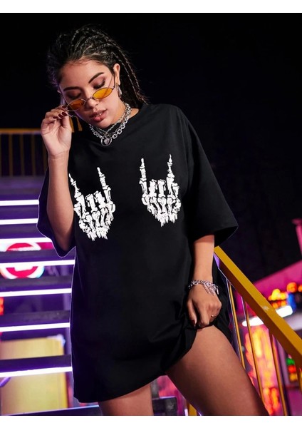 Baskılı Oversize T-Shirt - Siyah