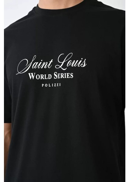 Unisex Bisiklet Yaka Baskılı Oversize T-Shirt - Siyah fiyatları