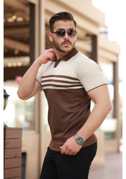 Erkek Çizgi Desenli Yakalı Kısa Kollu T-Shirt fiyatları