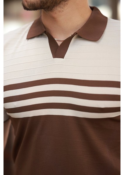 Erkek Çizgi Desenli Yakalı Kısa Kollu T-Shirt modelleri