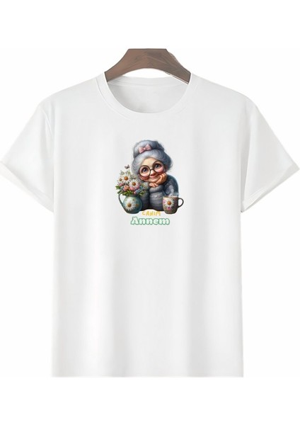 Anneler Gününe Özel Tasarım Canım Annem Baskılı T-Shirt - Beyaz