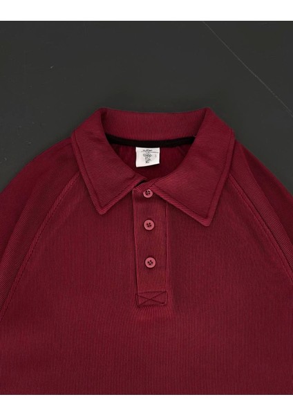 Yakalı Patlı Kısa Kol T-Shirt - Bordo fırsatları