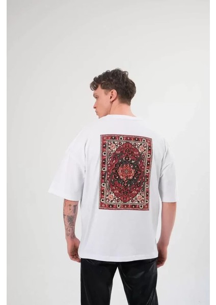 Unisex Bisiklet Yaka Baskılı Oversize T-Shirt - Beyaz fiyatları