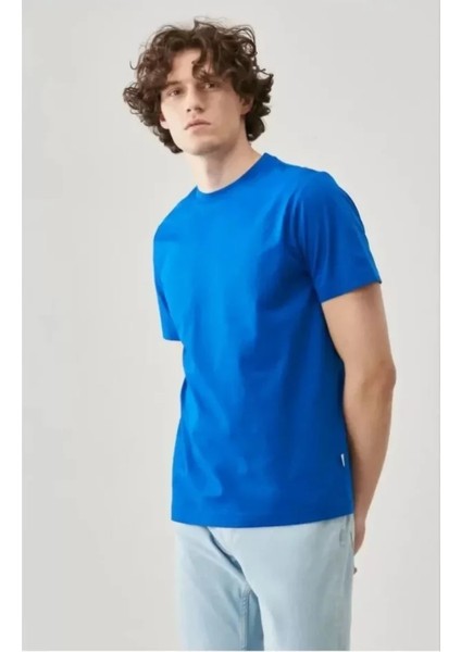 Unisex Düz Biskilet Yaka Oversize T-Shirt - Mavi fiyatları