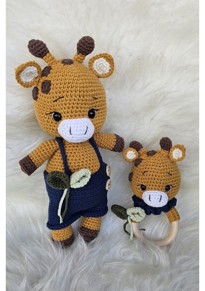 Amigurumi Yenidoğan Organik Uyku Arkadaşı Zürafa ve Çıngırak 2'li Set
