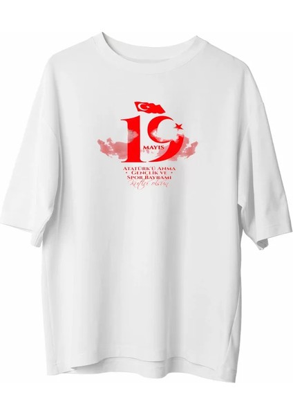 19 Mayıs Unisex Baskılı T-Shirt - Beyaz