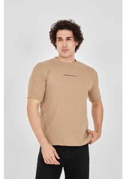 Unisex Jakar Kumaş Slim Fit T-Shirt - Kahverengi