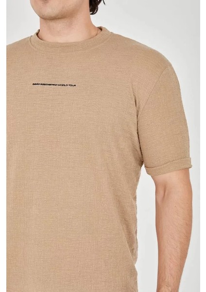 Unisex Jakar Kumaş Slim Fit T-Shirt - Kahverengi fiyatları