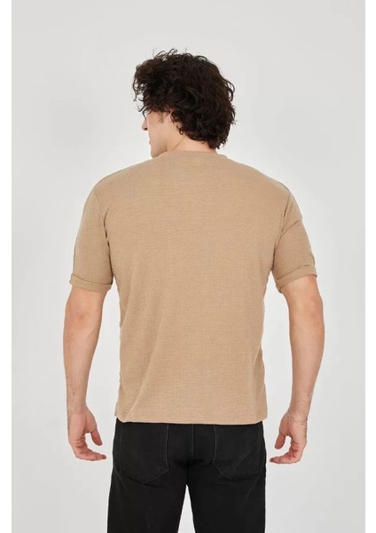 Unisex Jakar Kumaş Slim Fit T-Shirt - Kahverengi modelleri