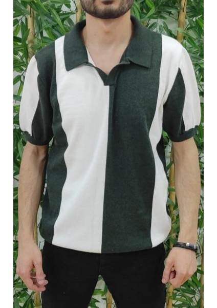Erkek Kısa Kollu Polo Yakalı Blok Desenli Triko Bluz fırsatları
