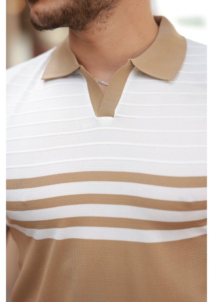 Erkek Çizgi Desenli Yakalı Kısa Kollu T-Shirt modelleri