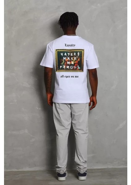 Unisex Oversize Baskılı Bisiklet Yaka T-Shirt - Beyaz fırsatları