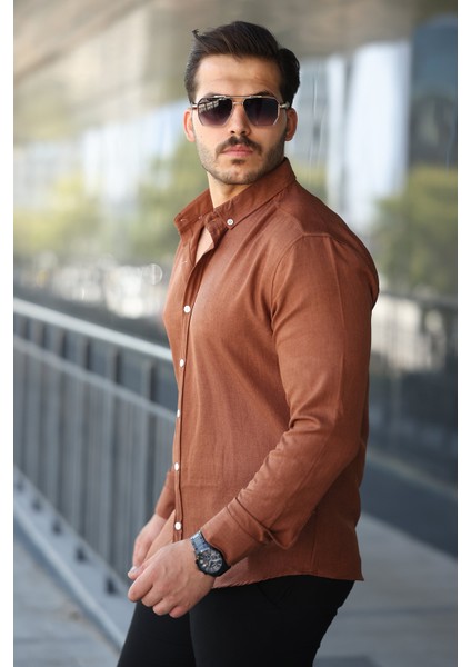 Erkek Uzun Kollu Regular Sofya Keten Gömlek fiyatları
