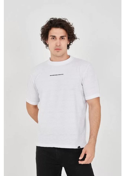 Unisex Jakar Kumaş Slim Fit T-Shirt - Beyaz
