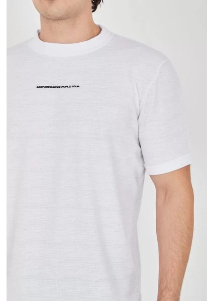 Unisex Jakar Kumaş Slim Fit T-Shirt - Beyaz fiyatları