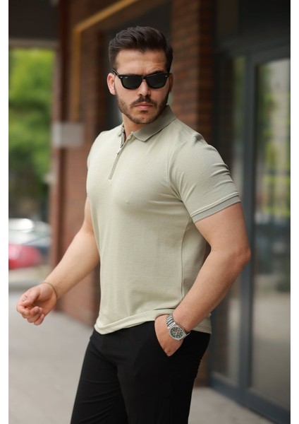 Erkek Fermuarlı Yaka Kısa Kollu Tişört fiyatları