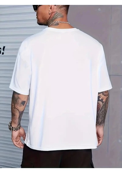 Baskılı Oversize Bisiklet Yaka T-Shirt - Beyaz fiyatları