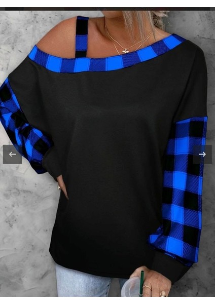 Kadın Kayık Yaka Asimetrik Kesim Ekose Detay Tunik fiyatları
