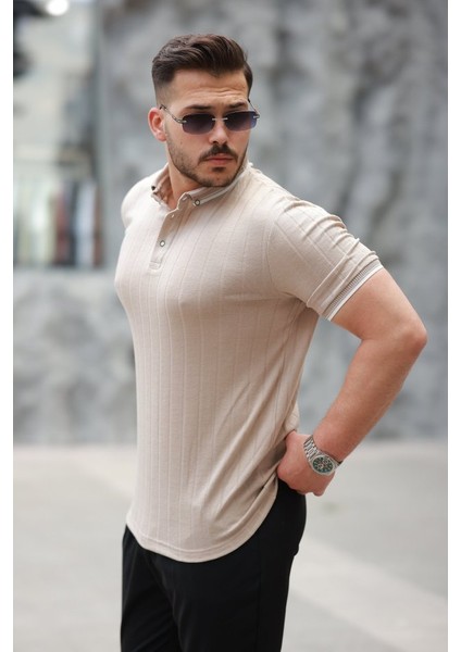 Erkek Düğme Yakalı Jakar Kumaş Kısa Kollu Tişört fiyatları